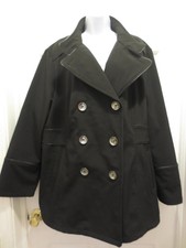 Mystic Womens Plus Black Double Breasted Stretch Peacoat Coat Jacket Size 2x