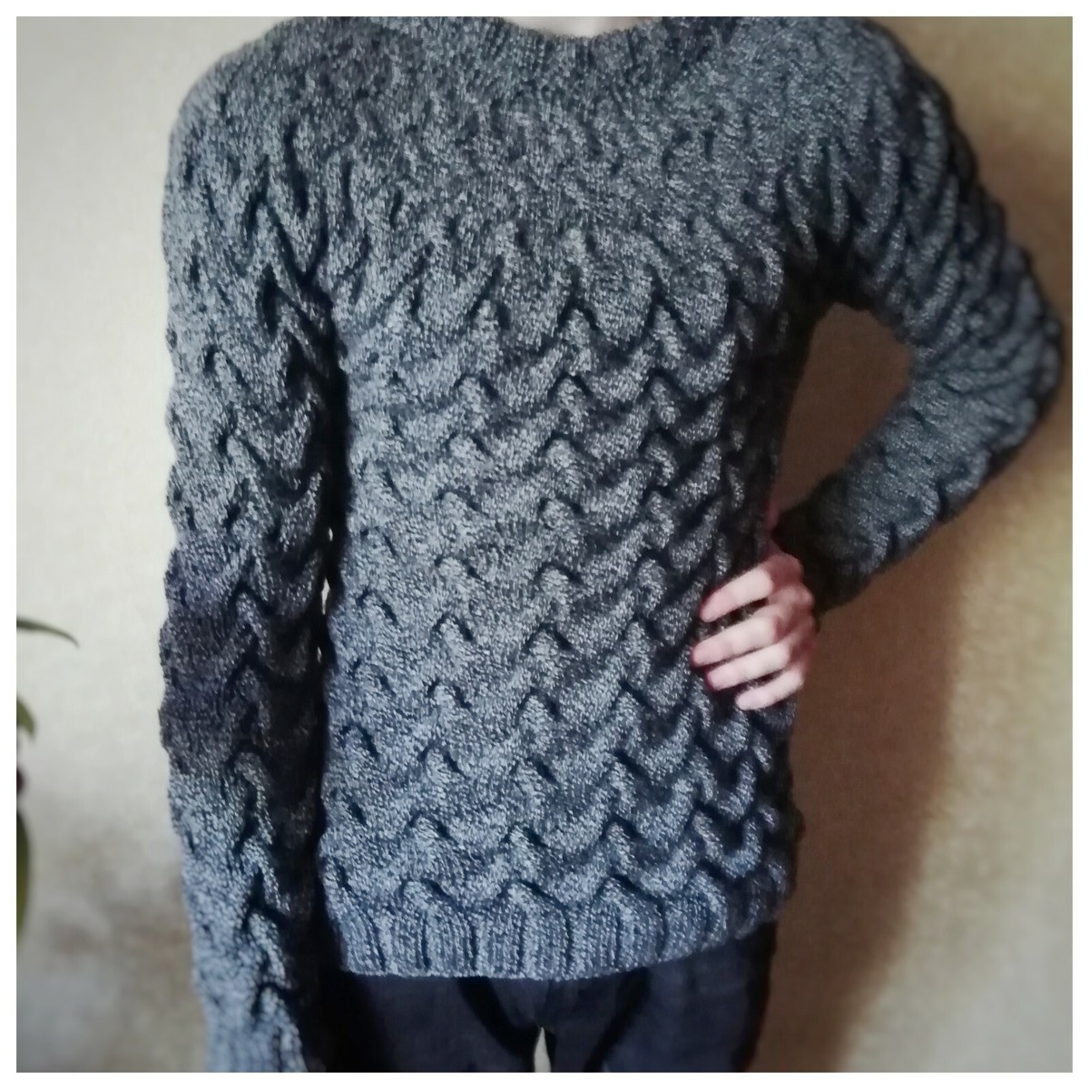 Wool Melange Gray Men Knitted Fisherman Sweater Handmade with