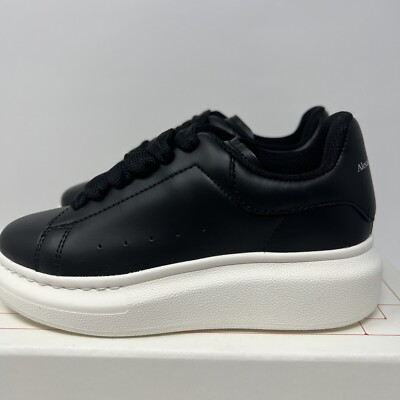 Alexander McQueen Kids White Black Leather Sneakers Size 29