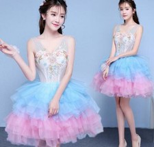 Stylish Womens V-neck Slim Mixed Colors Party Ball Gown Minin Tutu Dress