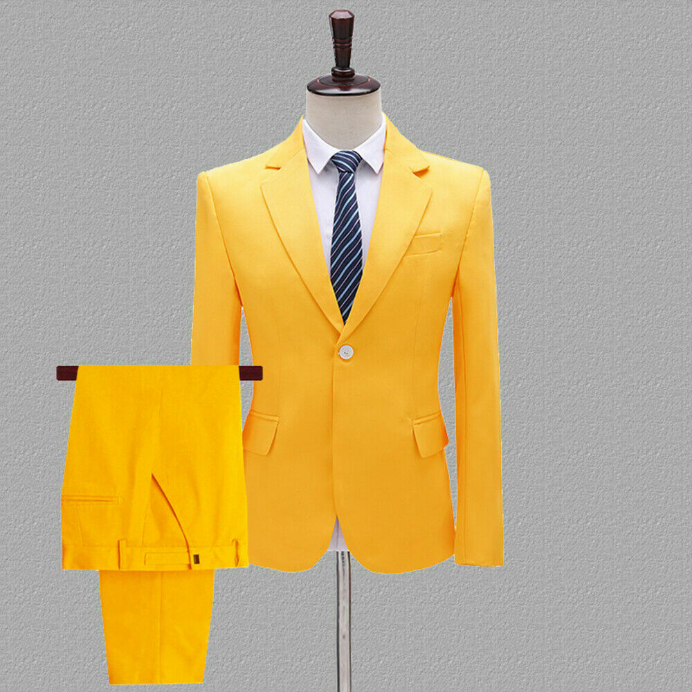 Mens Single Breasted Suit Jacket Pants Notch Lapel Blazer Prom Party Plain