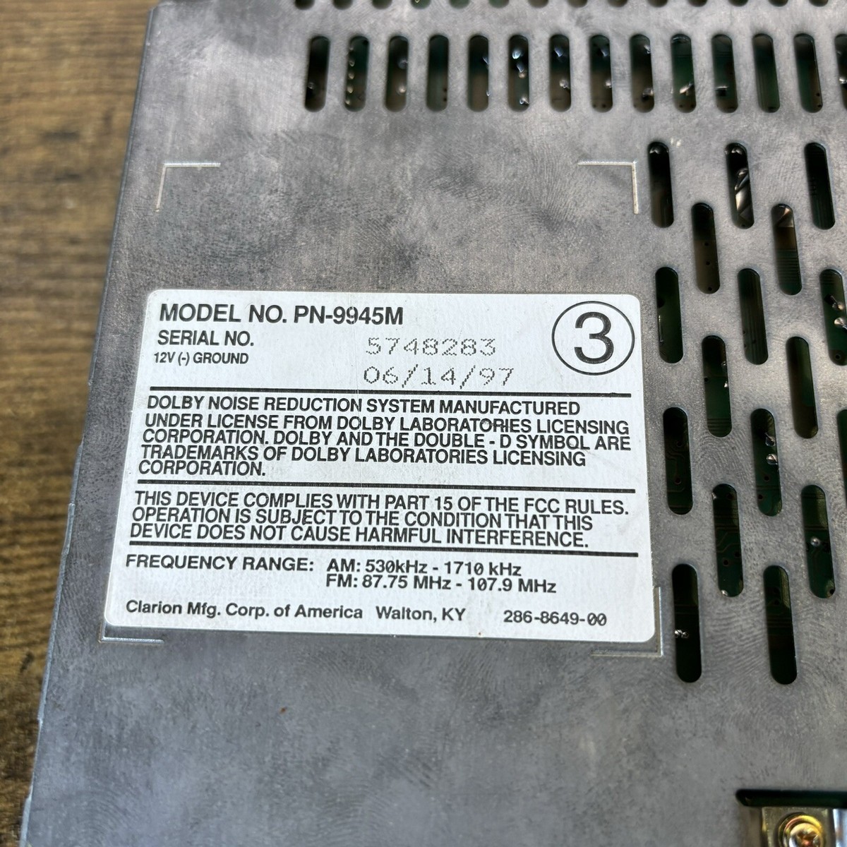 Vintage Dolby Clarion Radio Cassette Player OEM PN-9945M - 1997