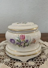 Antique Music Jewelry Trinket Dish Porcelain.  Hand Painted Floral w/Gold Trim. 