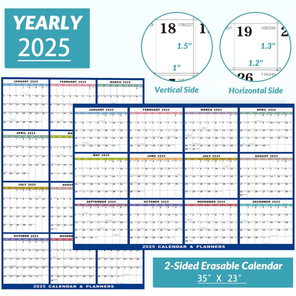 1x Dry Erase Calendar 2025 Yearly Planner Folding 12 Month Yearly Wall