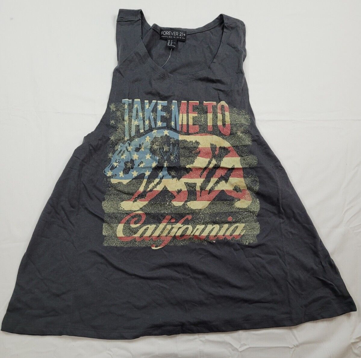 Forever 21 Tank Top Women 1X Take Me To California Bear American Flag Plus  Size