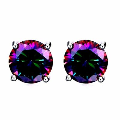 2 ct. Runde Ohrstecker Mystischer Regenbogentopas aus massivem Sterlingsilber