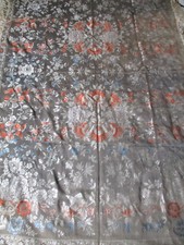 1940's Piano Scarf Bird Floral Motif Satin Brocade 77X48" w/Fringe