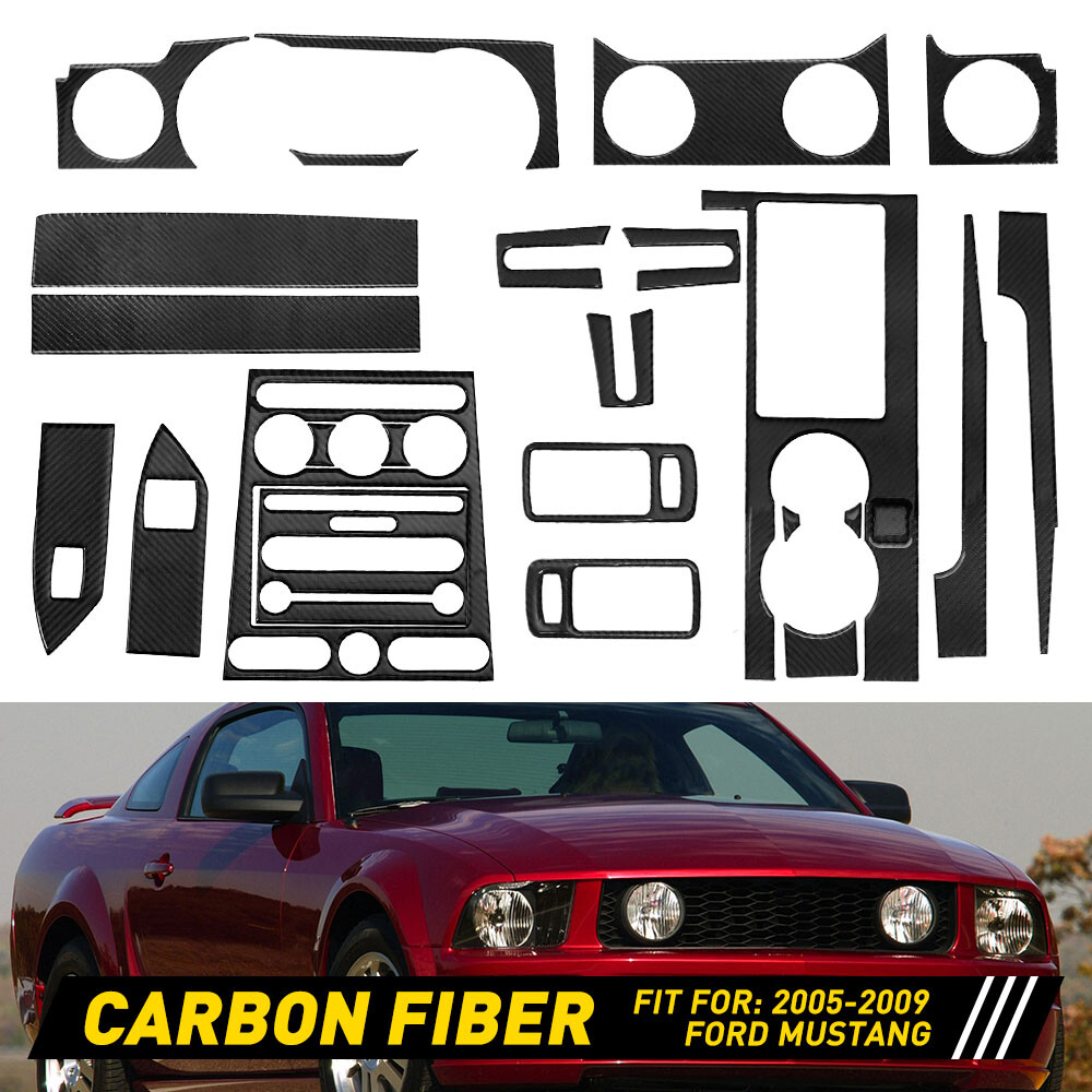22Pcs Carbon Fiber Car Interior Trim Cover Black Fits Ford Mustang 2005-2009 US