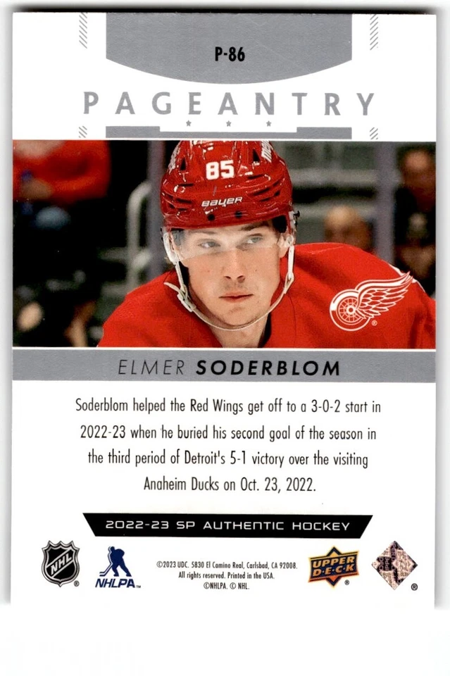 2022-23 SP Authentic Pageantry Elmer Soderblom Rookie #P-86 Detroit Red Wings - Image 2 of 2