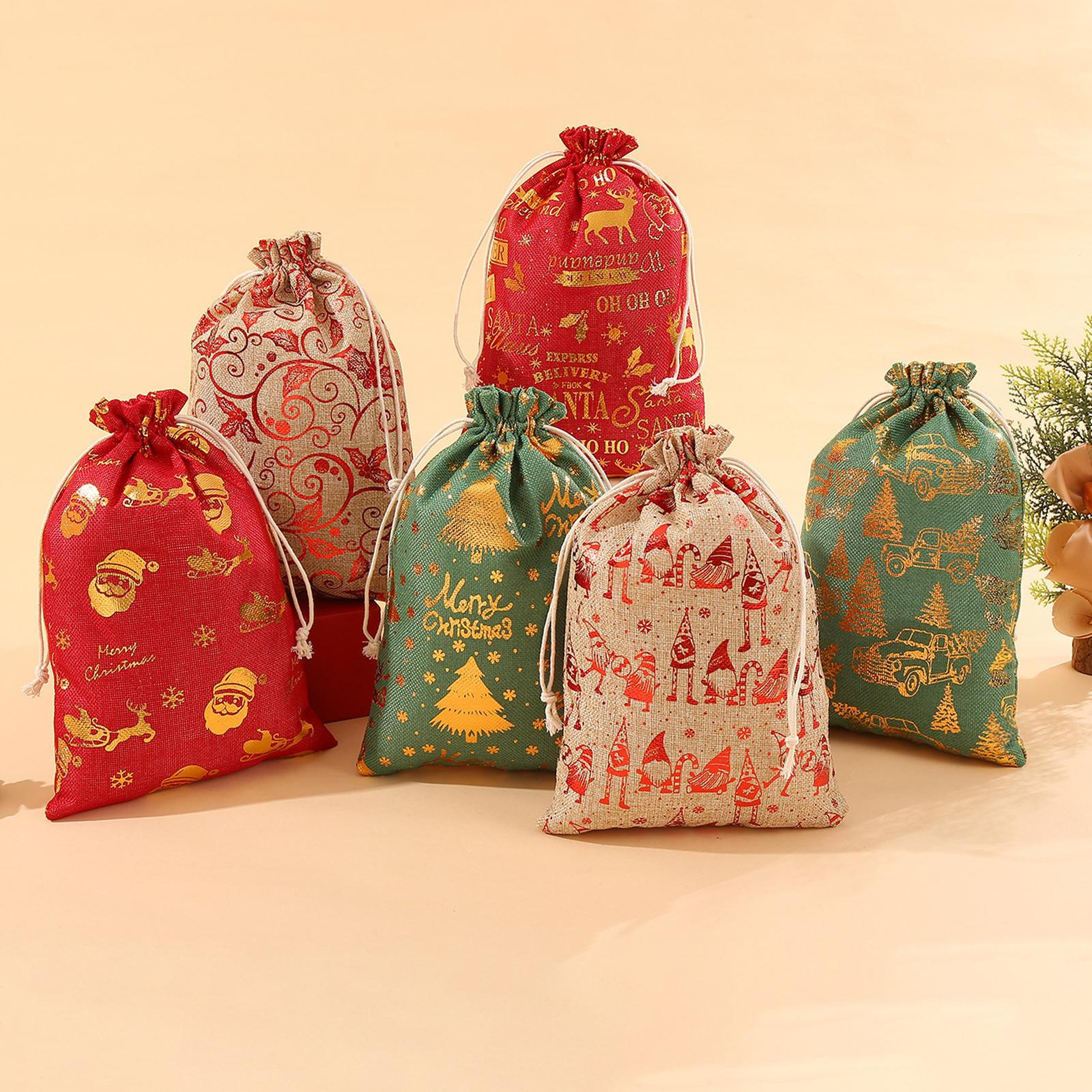 Christmas Drawstring Bags Holiday Wrapping Sacks with Drawstring Extra