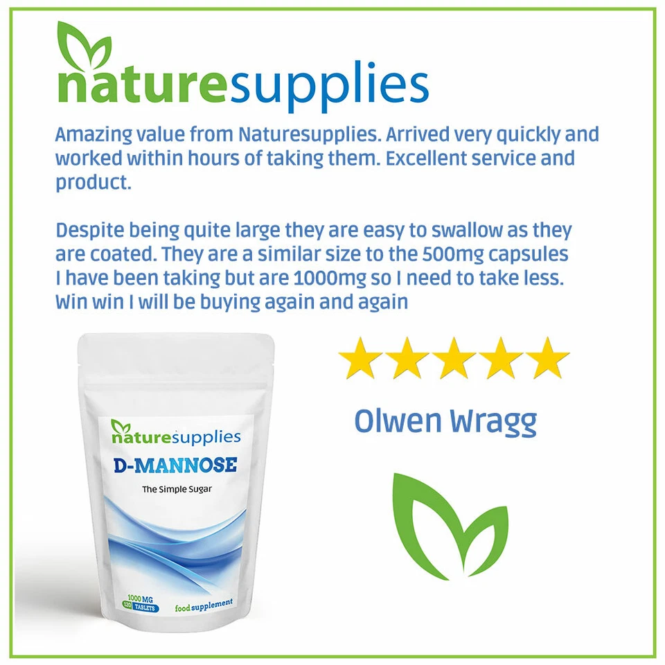 Comprimidos de D-manosa 1000 mg 120 bolsa | Alivio de cistitis UTI | Naturesupplies - Imagen 4 de 4