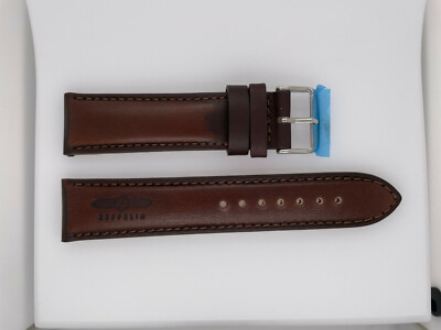Zeppelin Uhren Lederarmband mit Logo / Gravur dunkelbraun 22 mm Dornschließe