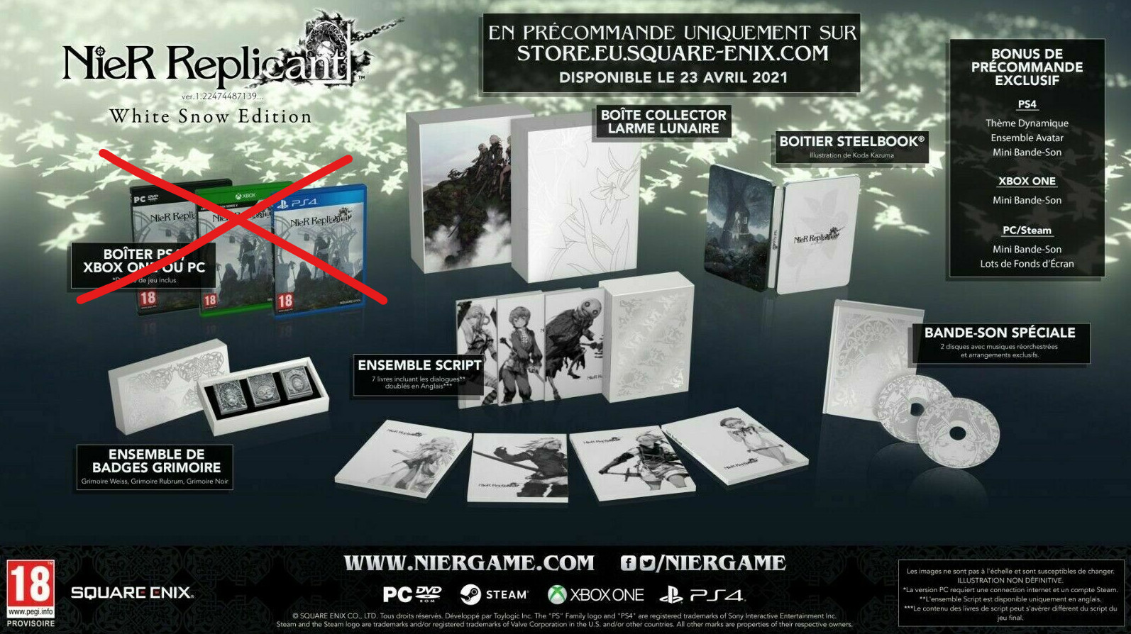 Steelbook White Snow NieR Replicant boîtier collector officiel neuf sans jeu