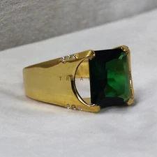 Emerald Octagon Cut With 925 Sterling Silver Gold Plated Ring For Men's #915
