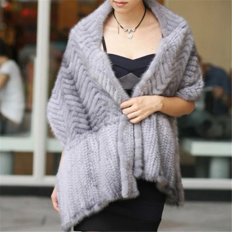 Женщин вязаный норки обертки реальный мех длинные шарфы в полоску двойного назначения шарф шали - Изображение 2 из 4