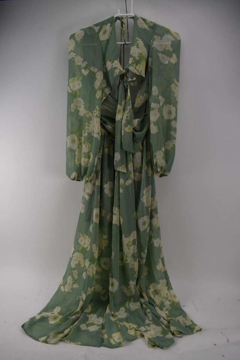 sage green dress forever 21 Womens Floral Print Maxi Size M Satin dress