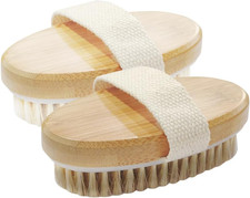 2 Pack Dry Brushing Body Brush for Lymphatic Natural Bristle Exfoliating with...