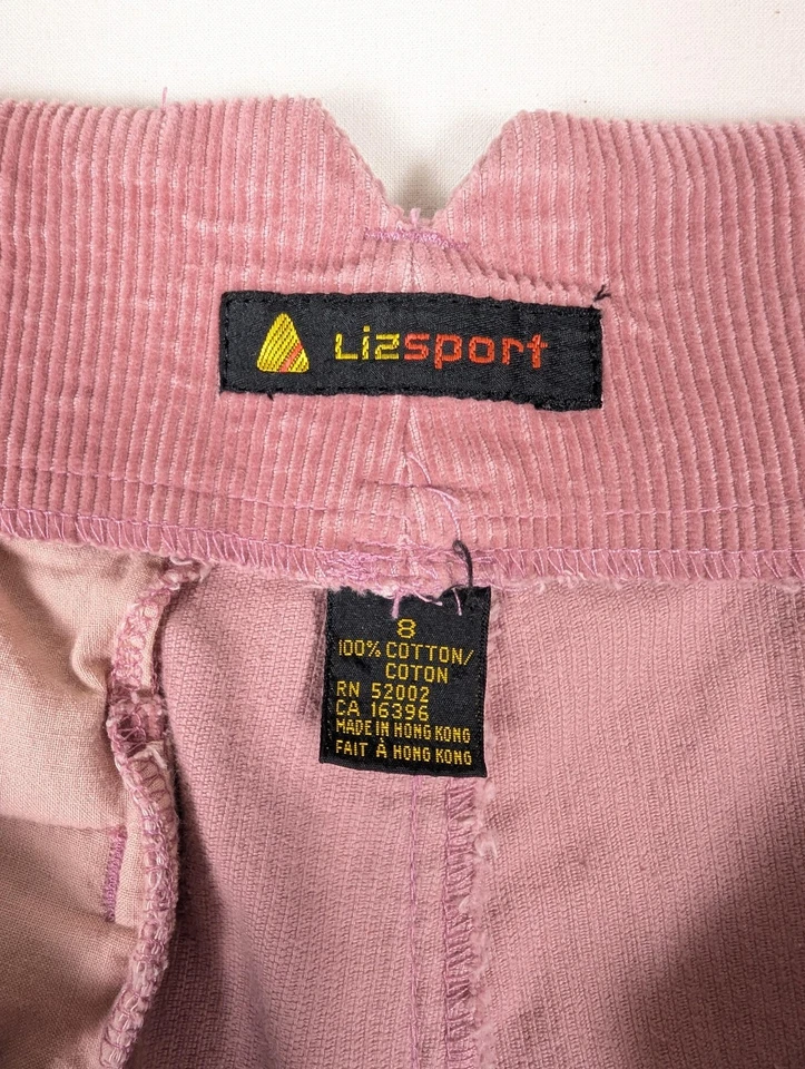 VINTAGE Lizsport Pants Womens 8 Pink Corduroy Pleated High Rise Tapered 90s - Image 2 of 4