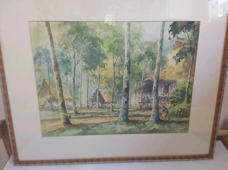 A.J. РАМАН ФИЛИППИНСКАЯ ДЕРЕВНЯ НОЧЬЮ ОРИГИНАЛЬНАЯ АКВАРЕЛЬ ПЕЙЗАЖНАЯ ЖИВОПИСЬ - Изображение 4 из 4