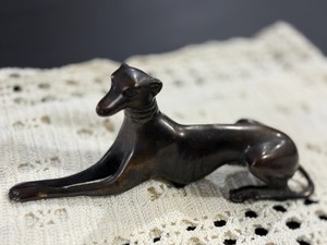 SOLID BRASS 8" Lying Down GREYHOUND WHIPPET DOG SCULPTURE FIGURE