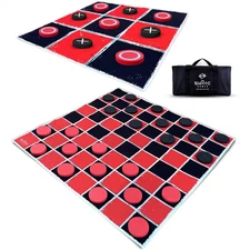 2-In-1 Vintage Giant Checkers and Tic Tac Toe Game W/ Mat-100% Machine-Washable
