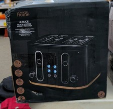 George Home 4-Slice Wide Slot Bagel Toaster Black Wood Effect Defrost Reheat