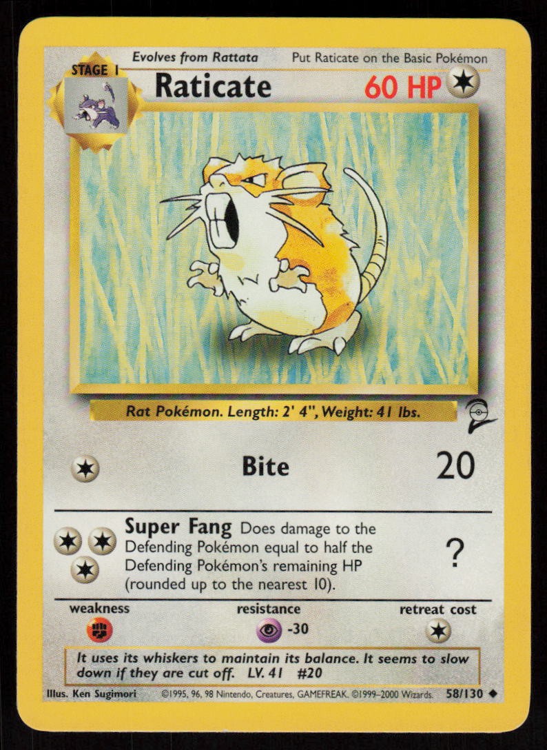 Raticate 58/130 Uncommon Base Set 2 Pokemon Near Mint