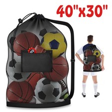 40"x30" Extra Large Soccer Ball Bag Drawstring Mesh Ball Bag with Pocket Storage