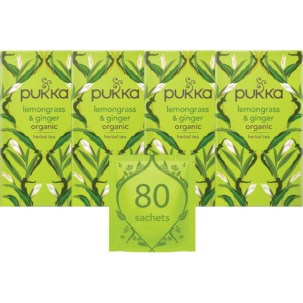 Pukka Herbs Lemongrass & Ginger Organic Tea, 20 Sachets (4 Pack)