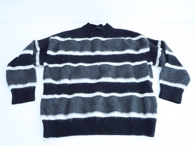 AllSaints Edi Crew Mohair Wool Blend Striped Jumper Men Small Black