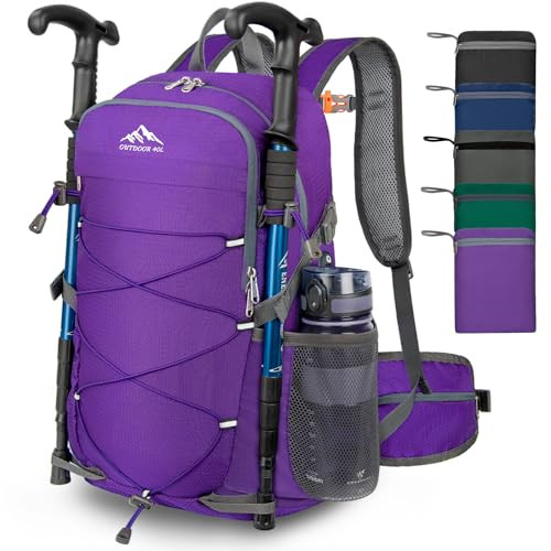 40L Lightweight Hiking Backpack Packable Camping Backpack Waterproof 01 Purple