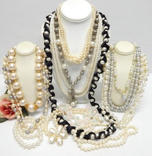 VINTAGE TO NOW FAUX PEARL BEAD COSTUME JEWELRY NECKLACE LOT