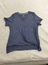 CK Calvin Klein T Shirt Womens L Large Heather Blue Short Sleeve V Neck