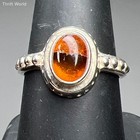 925 Sterling Silver Oval Amber Stone Ring Size 7.5