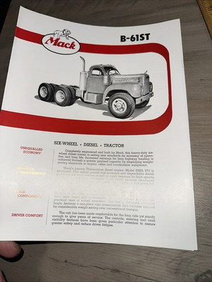 #ad #ad MACK B 61ST Diesel Tractor Truck Specifications Equipment Diagram Brochure $16.00