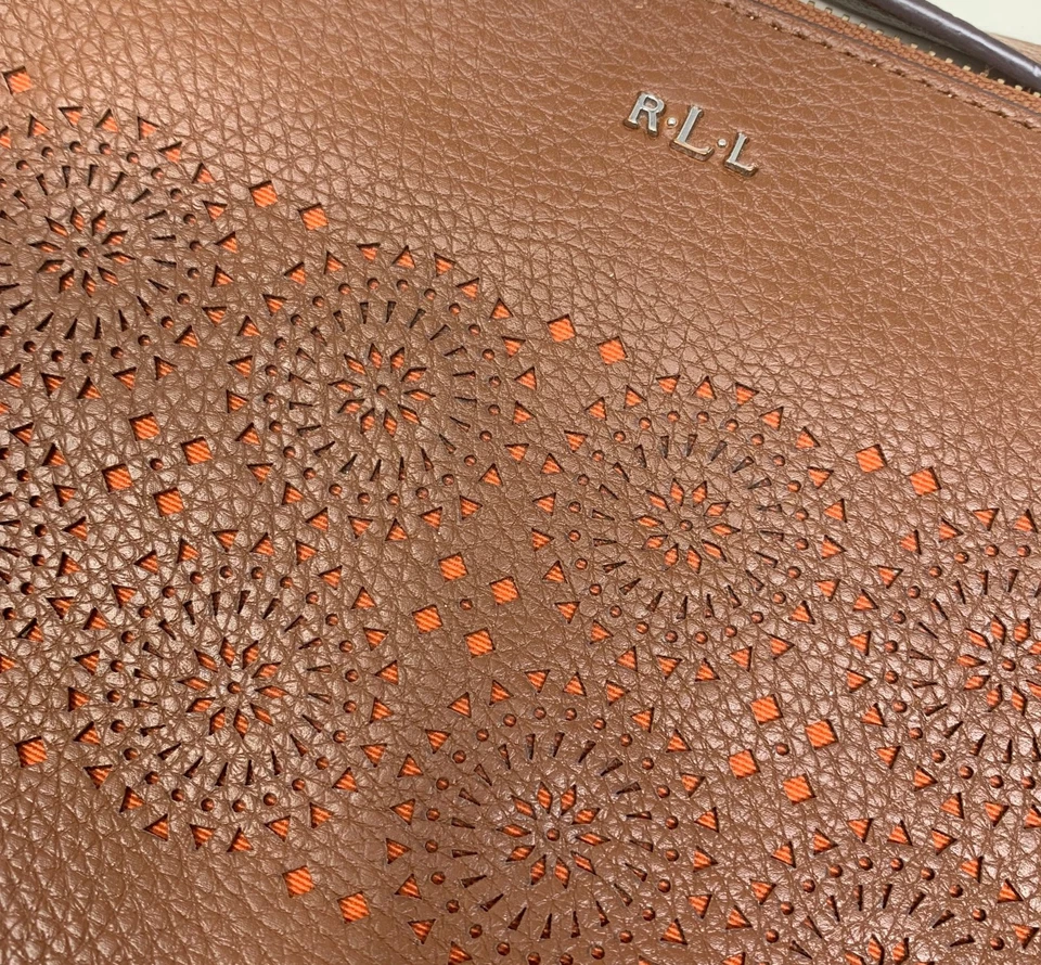 Ralph Lauren LRL Marrón Vegano Cuero Perforado Bandolera Sobre Bolso Cartera Foto 2 de 4