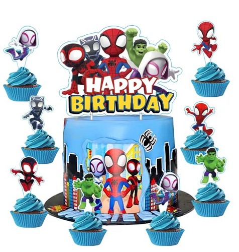 Spiderman Cake Topper Set Cupcake Picks Kids Birthday Party Decoration 25pcs