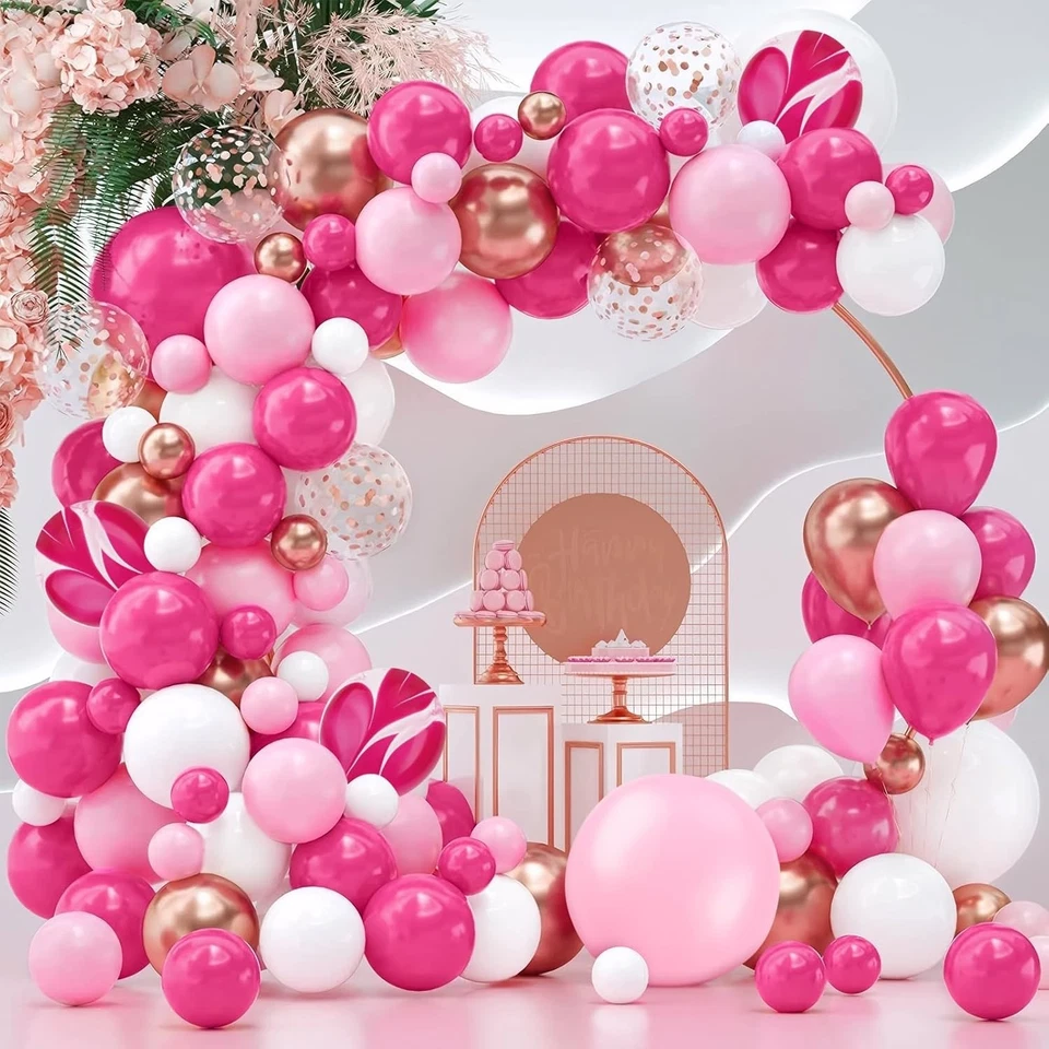 Guirlande de Ballons Rose Blanc Or Rose pour Anniversaire, Mariage, Fête prénata - Photo 2/4