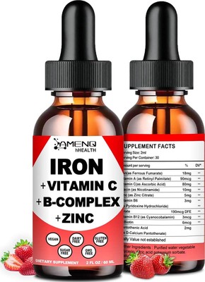 Liquid Iron Supplement w/Vitamin C, A, B-Complex, Vegan Iron Drops High Potency