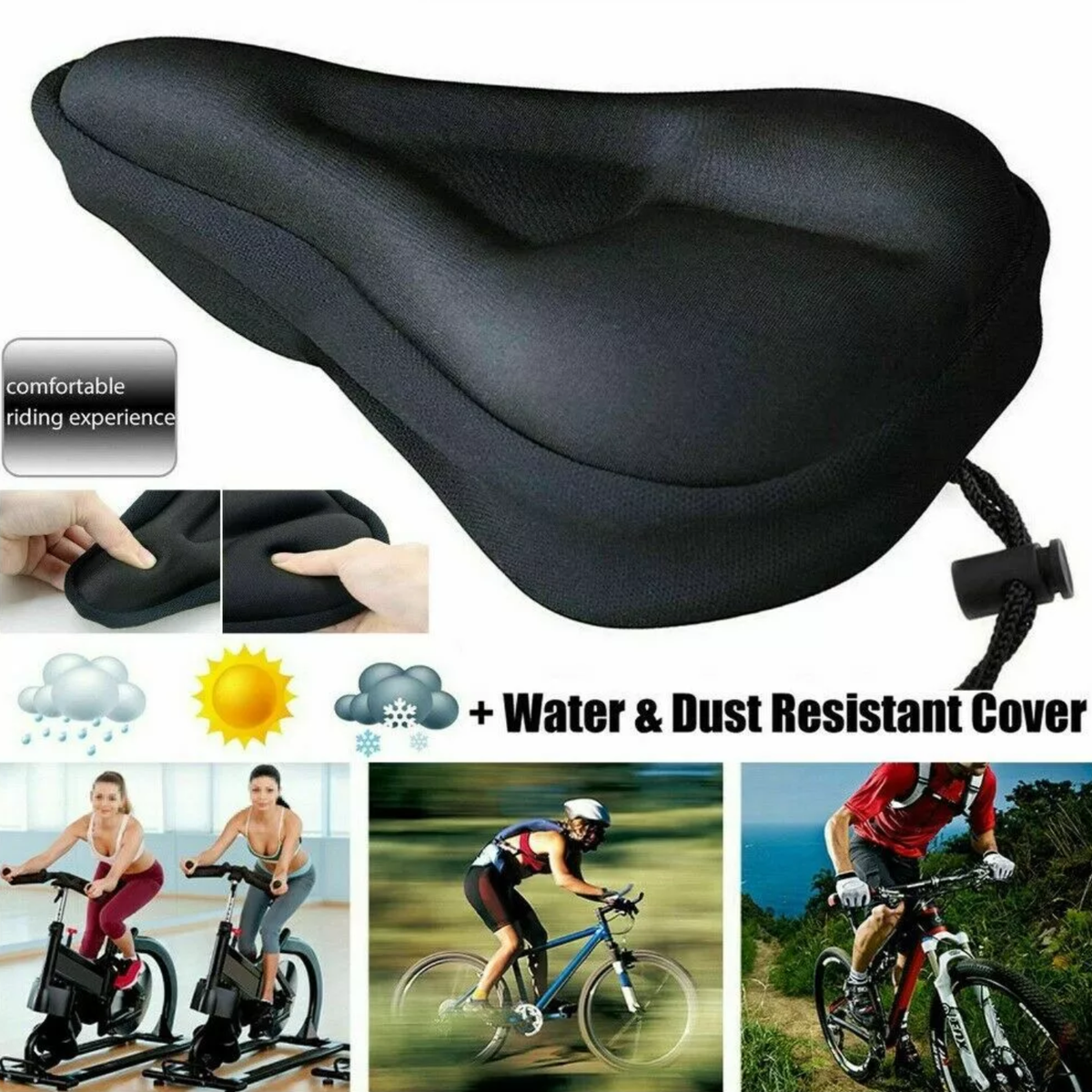 Bike Seat Cover Cushion Padded Bicycle Gel Saddle Extra Comfort