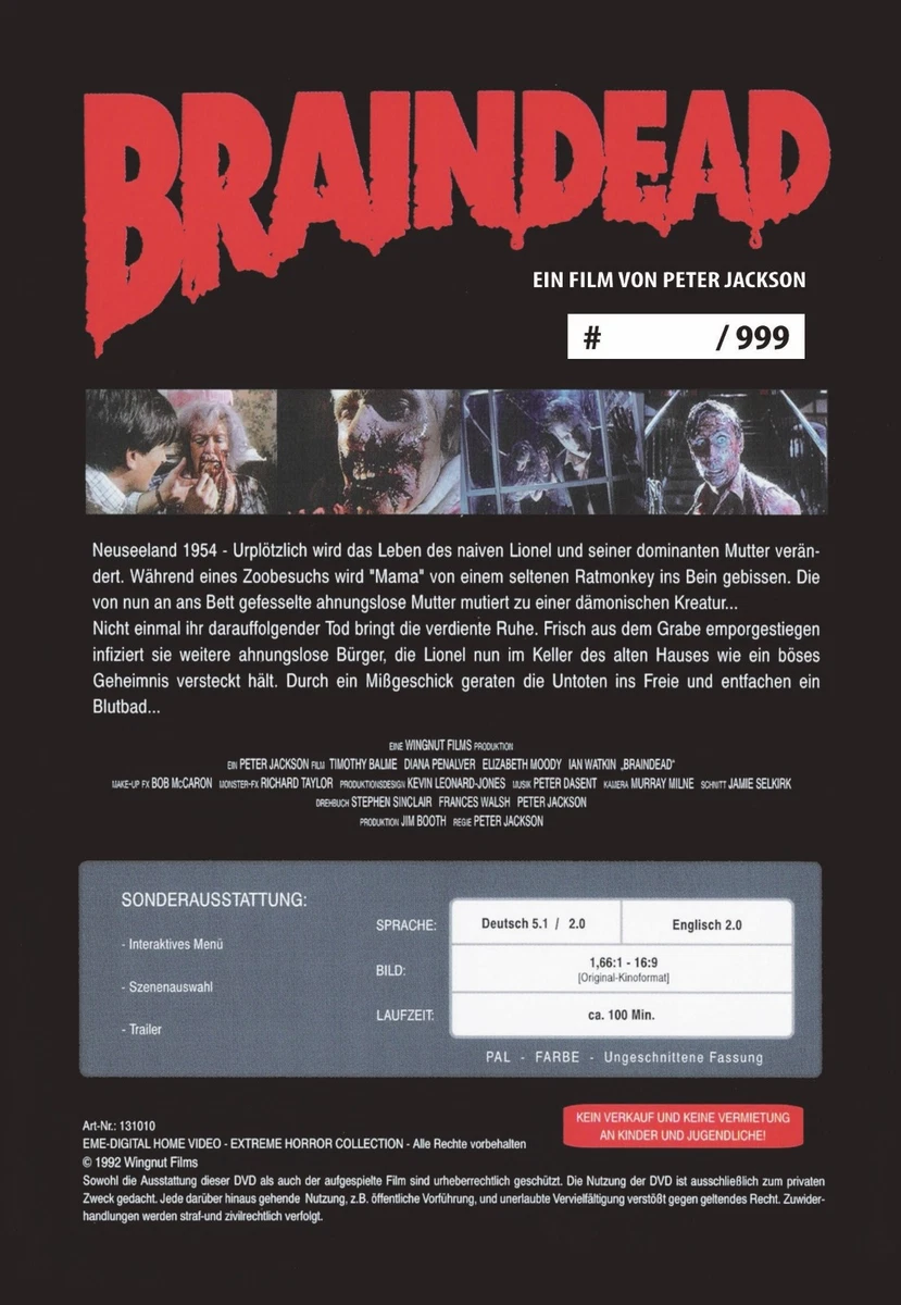 Braindead aka Dead Alive , Uncut , limited DVD , AUS Region , Peter Jackson