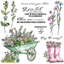 Flowers Boots Wheelbarrow Metal Cutting Dies Clear Stamps DIY Card Making Crafts