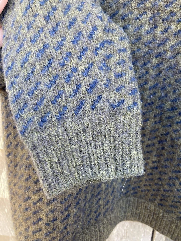 Suéter LL Bean Para Hombres Mediano Marrón Azul Ojo de Pájaro Noruega Noruego Cuello Redondo Pullover Foto 3 de 4