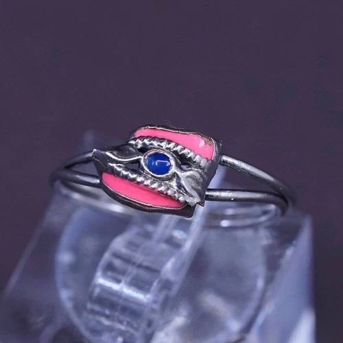 Size 5, vintage Sterling 925 silver pink enamel handmade ring, silver tested