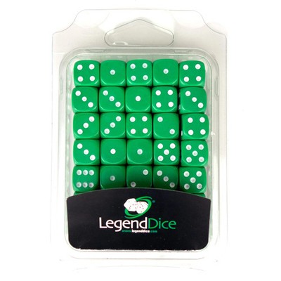 Spot Dice Opaque Green & White Set - 12mm D6 Set (x35) - Legend Dice