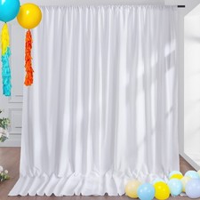 10ft x 10ft White Backdrop Curtain Panels for Parties, Thick Polyester Weddin...
