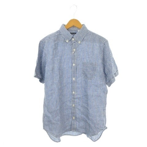 FREAKS STORE Shirt Blue L Short Sleeve Linen Plaid