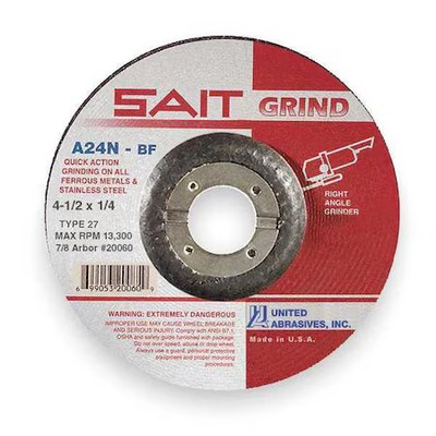 United Abrasives/Sait 20060 Depressed Center Grinding Wheel, Type 27, 4 1/2 In