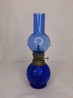 Vintage Miniature Cobalt Blue Hobnail Glass Oil Lamp 8” — photo 2