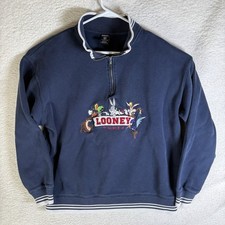 Vintage Looney Tunes 1/4 Zip Sweatshirt Large Blue Warner Bros Studio Store